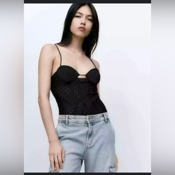 Zara Black peek a boo sheer mesh Lace Bodysuit Size small brand‎ new - Picture 10 of 10